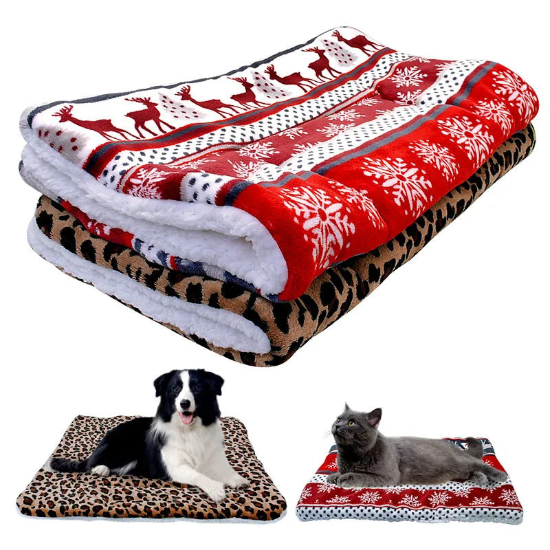 Christmas Dog Pad Thick Flannel Warm Blanket Leopard Print Blanket Dog Pad Camel Foot Pad Thick Cage Pad Pet Blanket Dog Beds