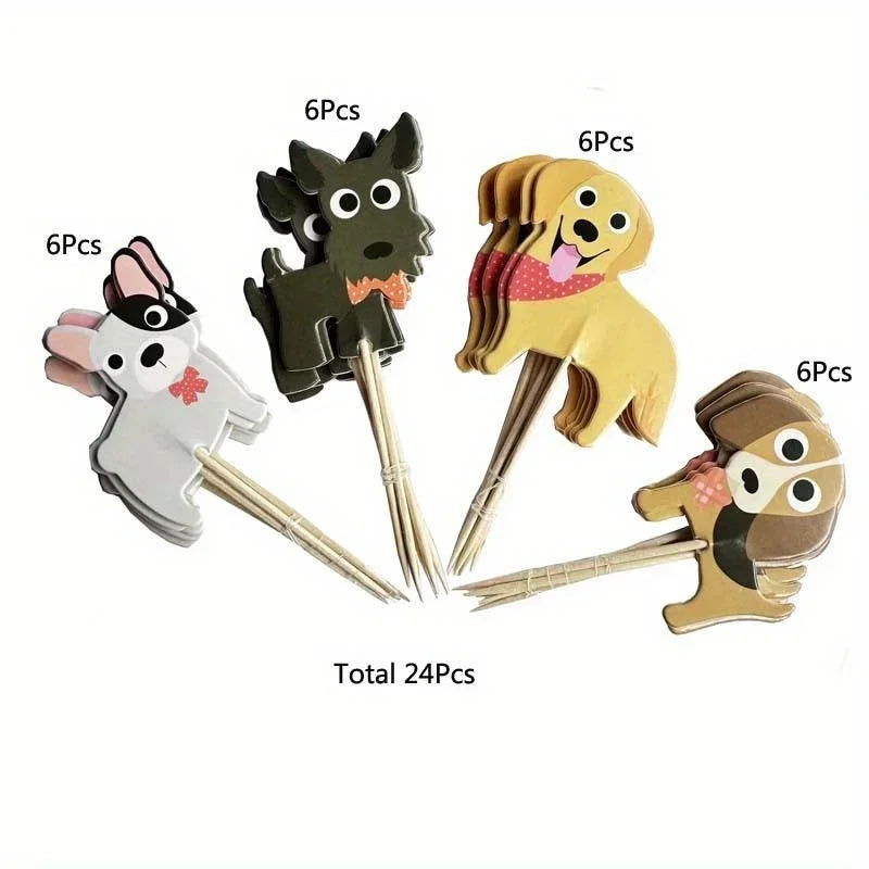 24Pcs Dog Face Cupcake Toppers  Cake Topper Puppy Birthday Garland Pet Theme Party  Decorations Supplies