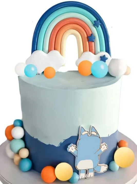 14pcs Blue Rainbow Cake Toppers With Orange White Balls For Dog Birthday Cake Decorations Baby Shower Party Supplies
