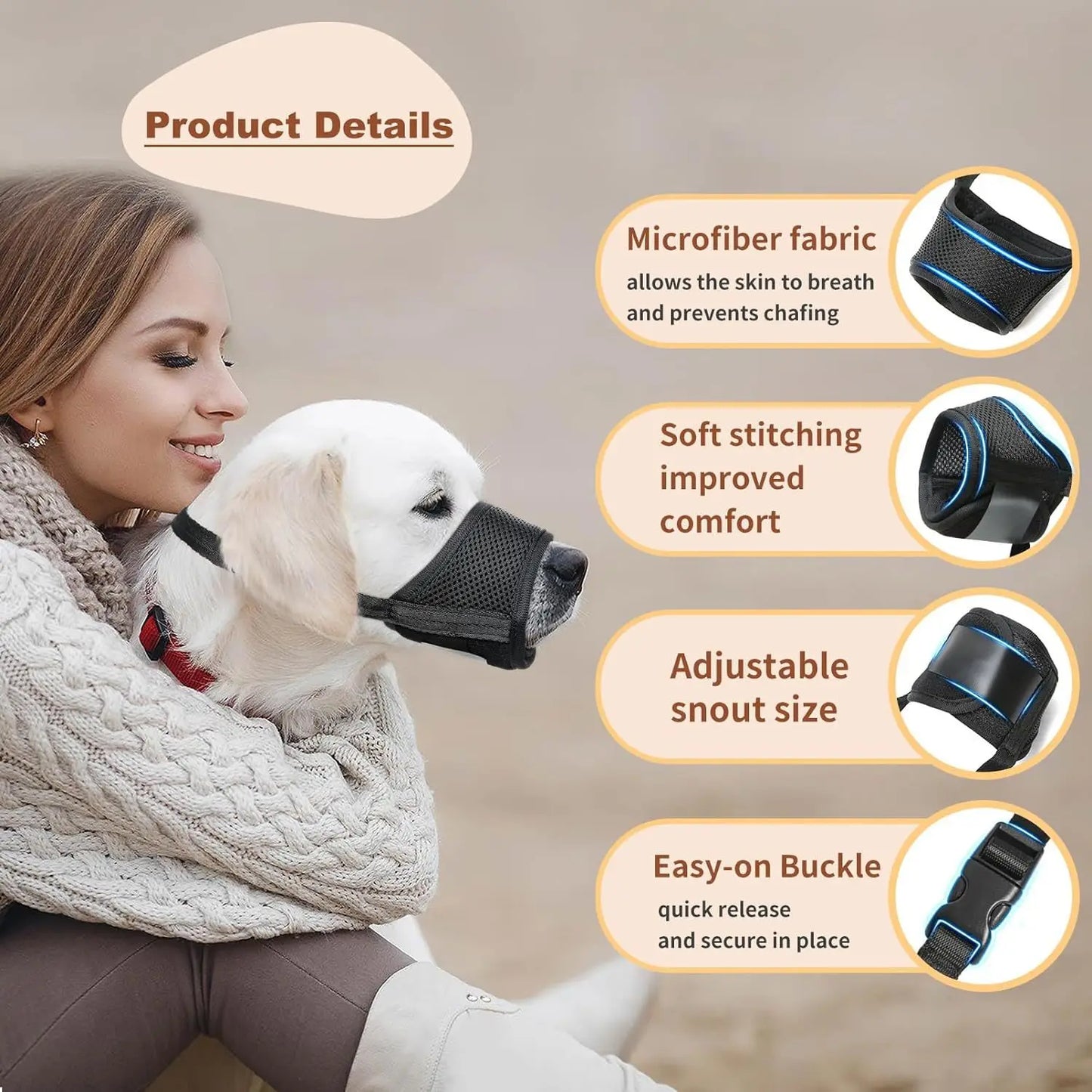the ANTI-BITE DOG MUZZLE - Soft Air Mesh Dog Muzzle for Small, Medium & Large Dogs – Anti-Bite, Anti-Bark, Anti-Chew, Breathable, Drinkable & Adjustable