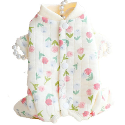 Dog Clothes Autumn and Winter Floral Double-layer To Protect The Belly Four Legged Small Dog Teddy Bear Pet Puppy Clothes