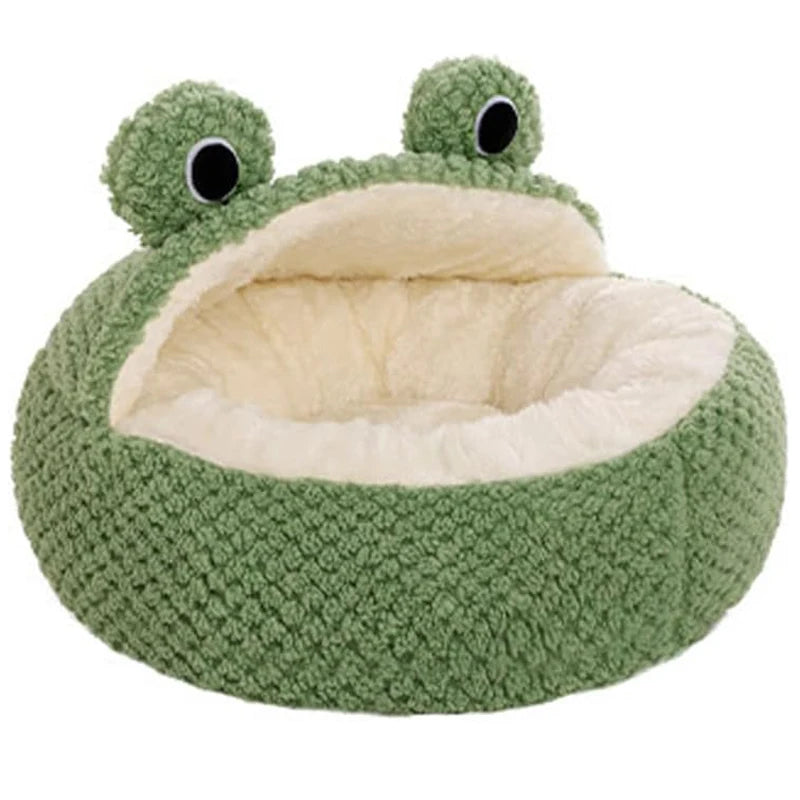 Pet Bed for Small Dogs Cats, Winter Warm Plush Round Puppy Bed Green Cartoon Frog Design Dog Nest Cat Basket