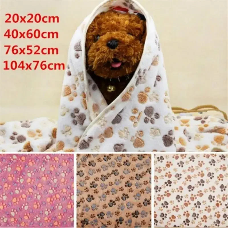 Practical 3 Colors Cute Floral Pet Sleep Warm Paw Print Dog Cat Puppy Fleece Soft Dog Blanket Pet Dog Mattress