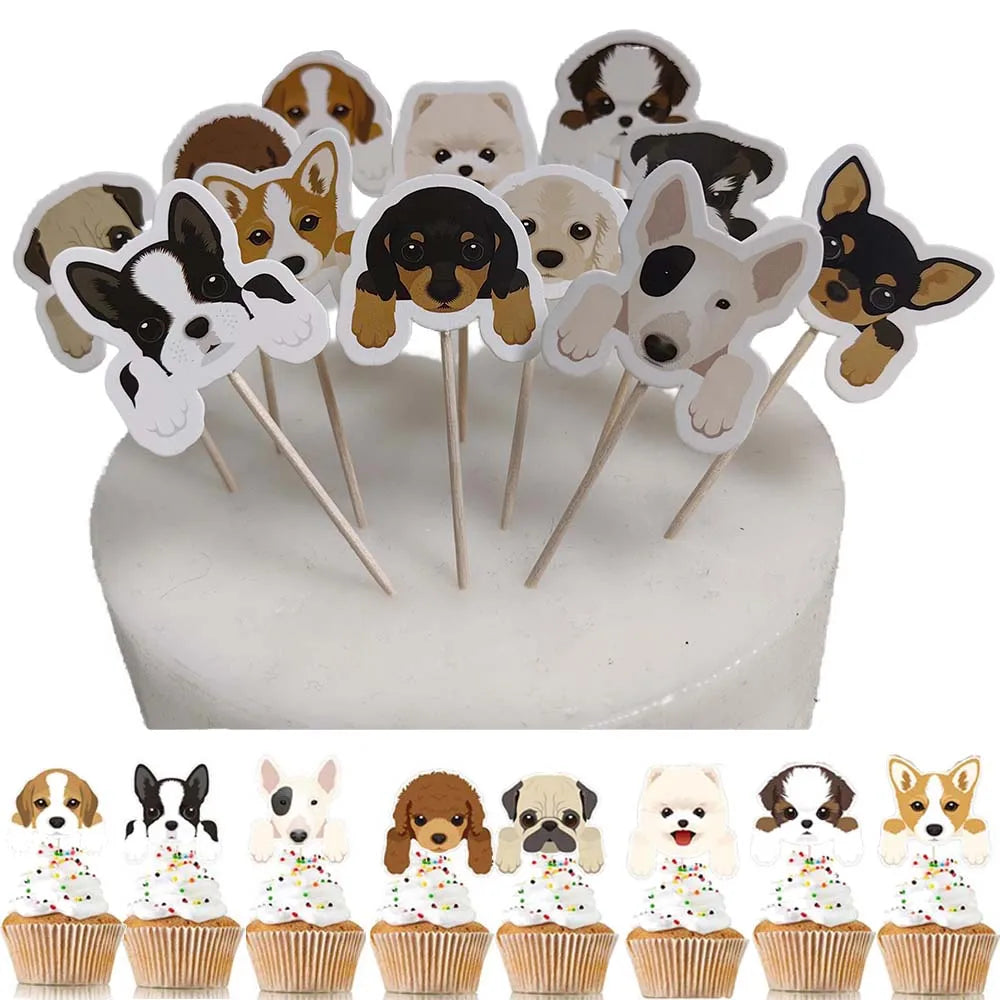 Pet Dog Cupcake Toppers Pet Dog Themed Birthday Party Supplies Dogs Face Cake Toppers Puppy Theme Birthday Party Decorations