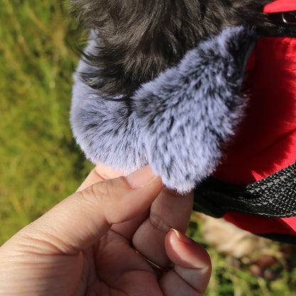 Waterproof Dog Clothes with Harness for Medium Large Dog Winter Warm Fur Collar Pet Dog Jacket Reflective French Bulldog Costume