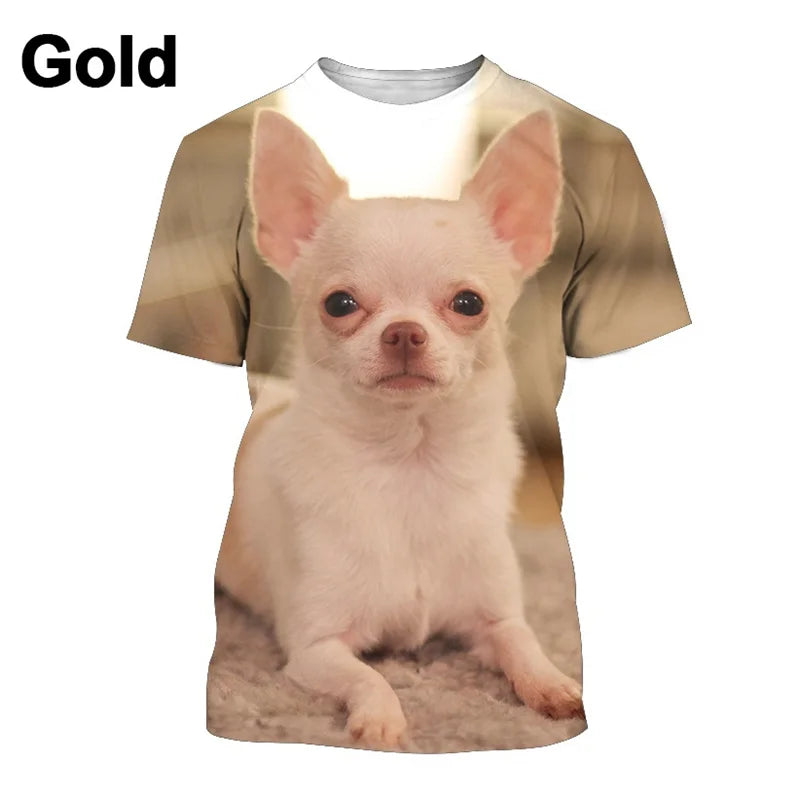 the CHIHUAHUA CLUB - Chihuahua Dog T-Shirt, Men's Tops - 3D Canis Lupus Familiaris Printed Tee Shirts, Funny Kids Short Sleeve Cute Doggy/Puppy T-Shirt
