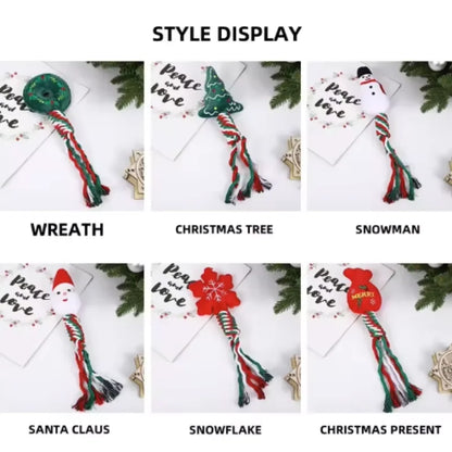 Christmas Themed Interactive Chew Toy for Dogs And Cats - Cute Squeaky Cotton Rope Knot Molar Bite Toy Funny Puppy Xmas Gift