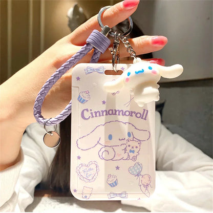 Kawaii Sanrio Cinnamoroll Keychain Cartoon Dog Sliding Card Holder Student Meal Bus Card Lady ID Card Credit  Holder