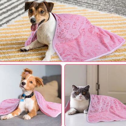 Pink Soft Fluffy Pet Blanket with Paw Print  Warm Comfortable Dog Cat Blanket Mat for Bed or Sofa High Quality Pet Accessories