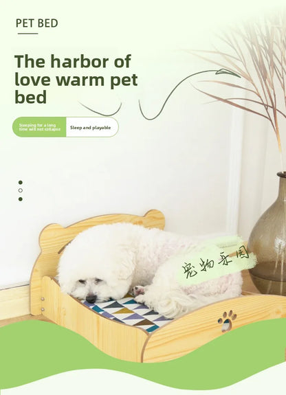 Removable Washable Four-season Universal Princess Nest Pet Dog Wooden Bed with Cushion Nest Teddy Medium and Small Dog Cat Bed