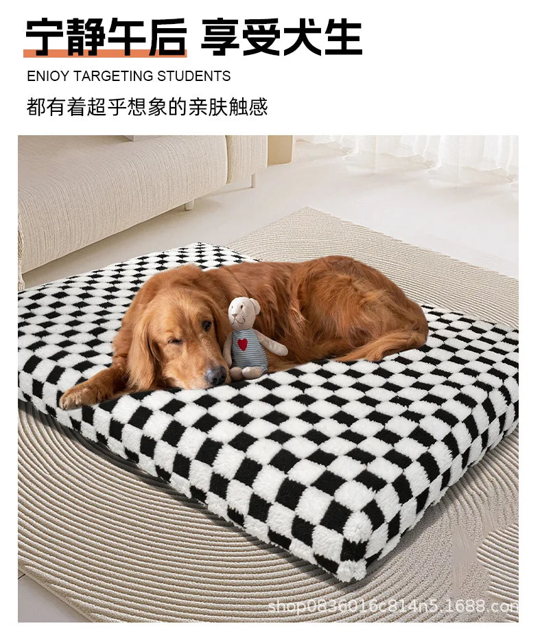 All-Season Checkerboard Dog Bed Mat - Waterproof, Washable Flannel Pet Pad for Crate, Sofa & Car