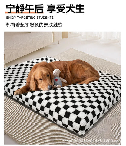 All-Season Checkerboard Dog Bed Mat - Waterproof, Washable Flannel Pet Pad for Crate, Sofa & Car
