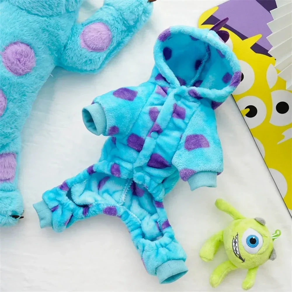 the BLUE MONSTER - Dog Clothes Warm Fleece Pet Hoodies, Dog Clothes for Small Dogs, Winter Pet Clothing Puppy/Cat Dinosaur Costume, Chihuahua Jacket