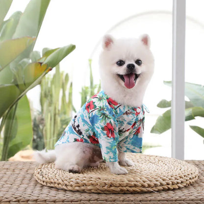 Summer Dog Clothes Coconut Tree Pineapple Flower Print Dog Cat Shirt Short Sleeve Fashion Beach Hawaiian Style Clothes For Pets