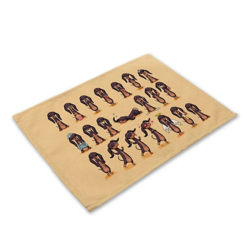 Pug Dog Pattern Cotton Linen Pad Dining Table Mats Coaster Bowl Cup Mat Pattern Kitchen Placemat 40*30cm Home Decor