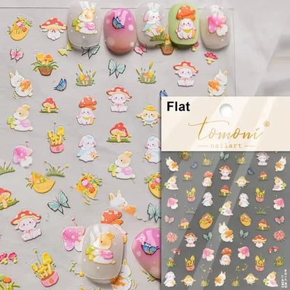 Graffiti Cat Claw Rabbit Bunny Bear Dog Flower Lovely Animal Fruit Dim Sum Candy Sunflower Adhesive 5D Nail Art Stickers Decal