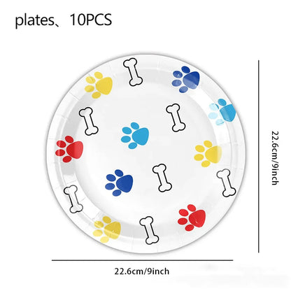 10pcs Pet Paw Print Disposable Tableware Puppy Dog Bones Paper Plates Napkin Cup Happy Pet Dogs Birthday Party Supplies