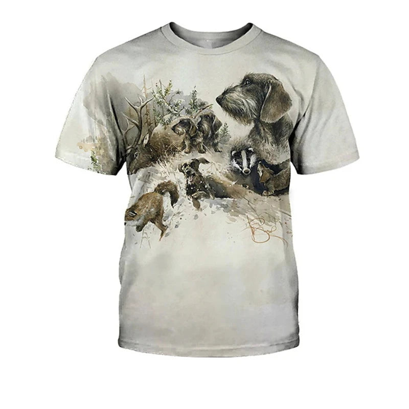the HUNTING DOG - Hunting Dog Print T-Shirts for Men, Round Neck Short Sleeve Dachshund Graphic Tops, Casual Men/Women T-Shirts
