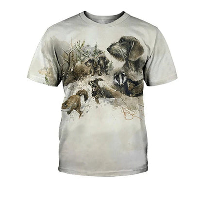 the HUNTING DOG - Hunting Dog Print T-Shirts for Men, Round Neck Short Sleeve Dachshund Graphic Tops, Casual Men/Women T-Shirts