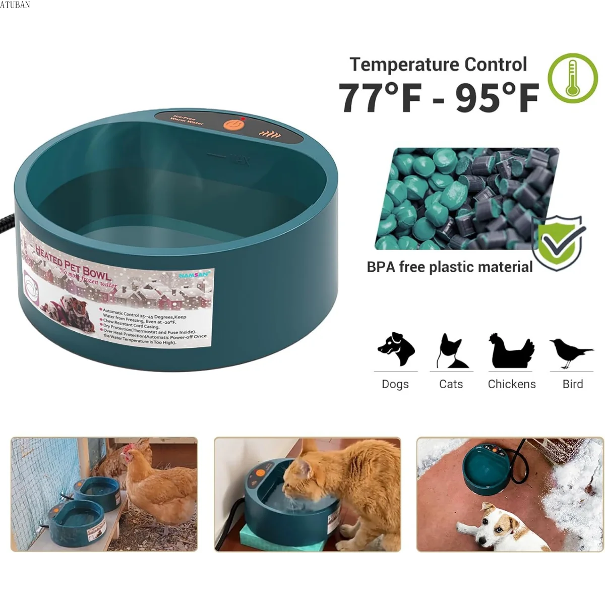 Heated Pet Bowl Intellectual Temperature Control 2.2L Heated Dog Bowl Winter Bird Bath Heater Dish Thermal Water Bowl for Dogs