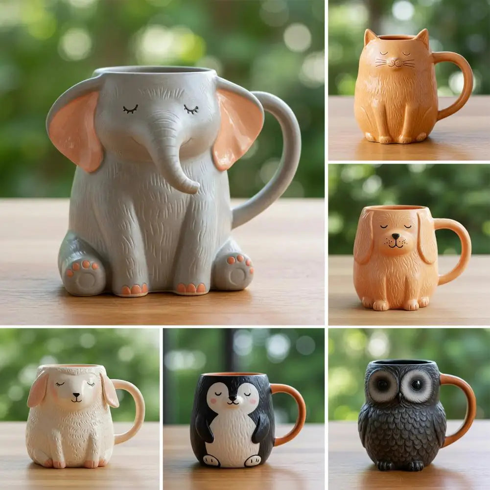 Animal Shaped Ceramic Mug Design Coffee Cup Shape Resin Mug Set Elephant Sheep Owl Cat Dog Styling Hot Drink Cups for Home Decor