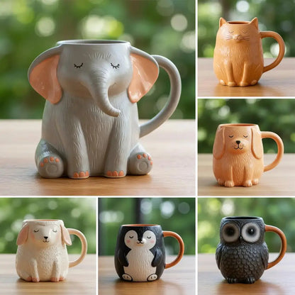 Animal Shaped Ceramic Mug Design Coffee Cup Shape Resin Mug Set Elephant Sheep Owl Cat Dog Styling Hot Drink Cups for Home Decor
