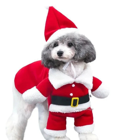 the SANTA PAWS - Pet Christmas Clothes, Santa Claus Dog Costume, Winter Puppy Coat Jacket Suit with Cap, Warm Clothing Cosplay for Dogs/Cats