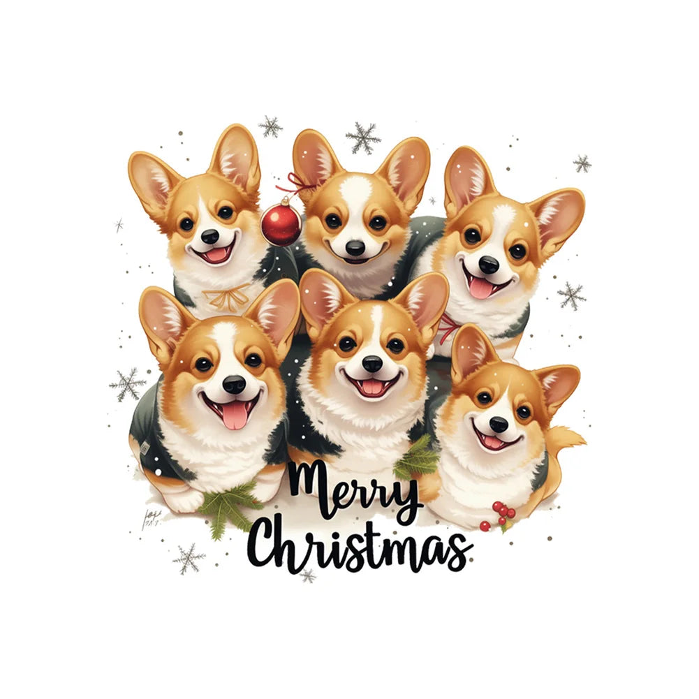 Cute Playful Little Dogs Wall Sticker Merry Christmas Bathroom Toilet Decoration Mural Cabinet Home Decor Self-adhesive Decals