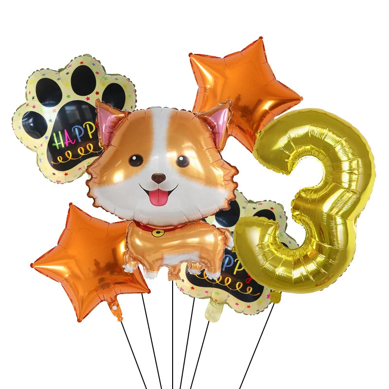 6pcs Corgi Husky Helium Balloons Pet Dog Paw Bone Cartoon Animal Ballon Birthday Party Decoration Baby Shower Globos Kids Toys