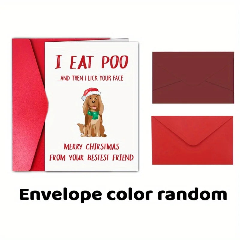 1pc, Christmas Card, Funny Christmas dog Card, Creative pattern card, the best gift for best friends and family
