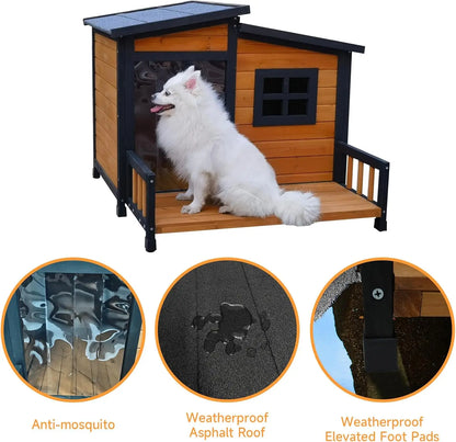 Large Indoor Outdoor Dog House Wood Insulated Weatherproof Shelter Elevated Floor Easy Assembly Measures 39.3\" L X