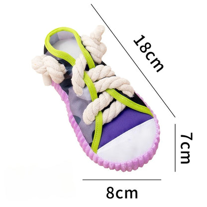 the BITESTRIDE SQUEAKY - Dog Squeak Toy, Teeth Grinding Bite Resistant Slippers Shape Puppy Chew Toy with Cotton Rope, Pet Chewing Toys, Dog Toys