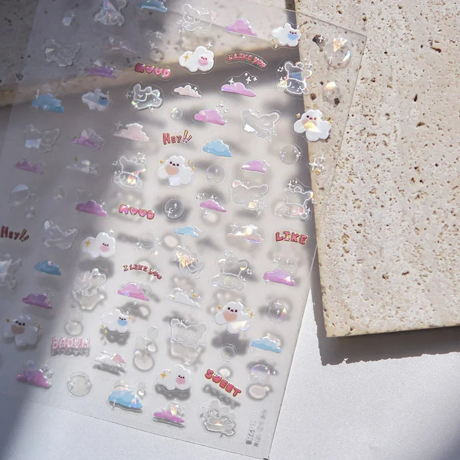 Graffiti Cat Claw Rabbit Bunny Bear Dog Flower Lovely Animal Fruit Dim Sum Candy Sunflower Adhesive 5D Nail Art Stickers Decal