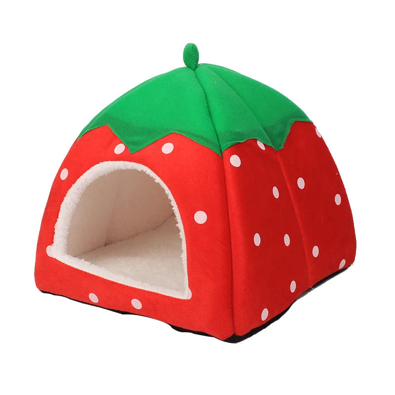 the DOGGY BERRY - Dog/Cat Soft Foldable Portable Strawberry House, Winter Autumn Dog/Puppy/Kitten Warm Bed Tent, Pet Supplies, Cute Cat/Dog Cave Nest