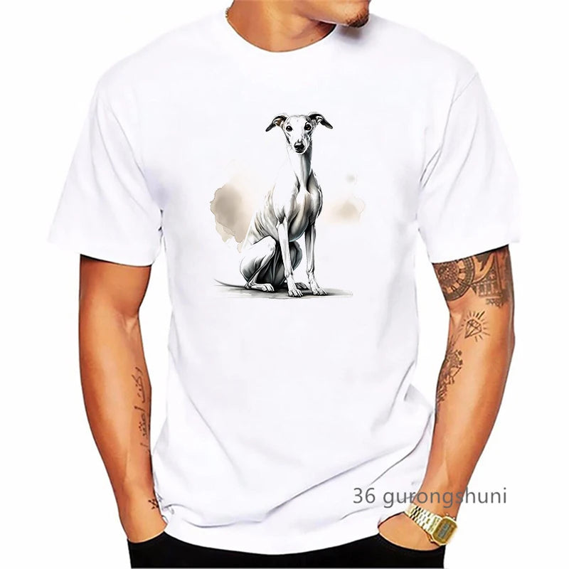 the GREYHOUND - Greyhound Animal Printed T-Shirt, Men Summer Fashion T-Shirt, Homme Kawaii Dog Lover T-Shirt, Harajuku Shirt Streetwear