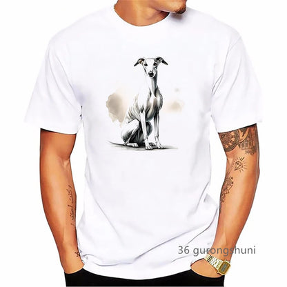 the GREYHOUND - Greyhound Animal Printed T-Shirt, Men Summer Fashion T-Shirt, Homme Kawaii Dog Lover T-Shirt, Harajuku Shirt Streetwear