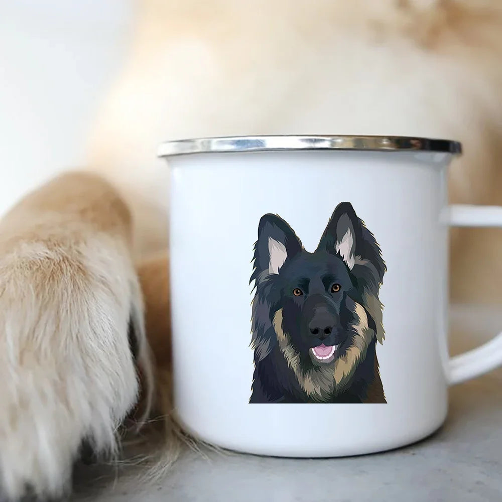 Cute Dog Printed Enamel Coffee Tea Mugs Office Home Party Beer Drink Cola Cups Funny Handle Camping Water Mug Best Friend Gifts