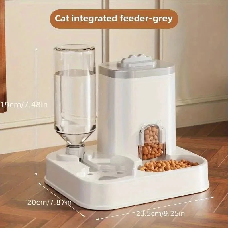 Automatic Cat & Dog Water Dispenser with Integrated Food Basin No Batteries Needed,Automatic Pet Feeder One-Piece Design