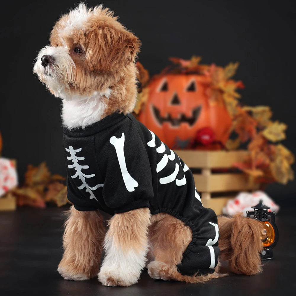 Luminous Halloween Pet Dog Clothes Skeleton Cosplay Dog Cat Sweatshirt Pet Dress Up Jumpsuits Cute Four Legged Puppy Coat