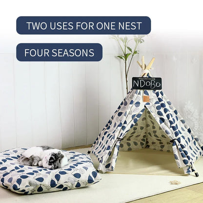the TINY TEE-PEE - Pet Tent Dog/Cat Nest, Washable Doghouse Cat Tent, Semi Enclosed Insulated Cat/Doghouse, Foldable Dog/Cat Villa with Cushion and Blackboard