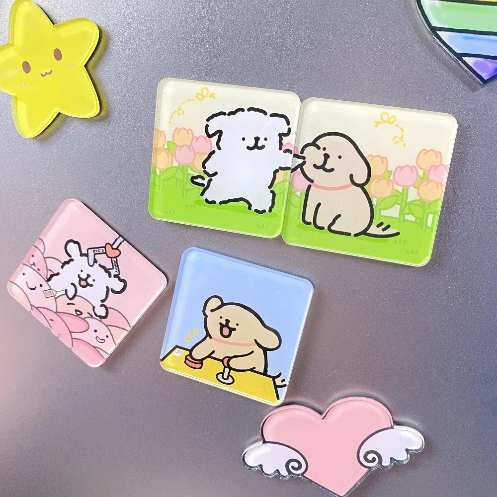 2pcs Cute Lover Dog Jigsaw Refrigerator Magnets Cartoon Fridge Blackboard Whiteboard Photo Message Magnets Decorative