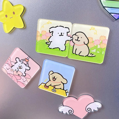 2pcs Cute Lover Dog Jigsaw Refrigerator Magnets Cartoon Fridge Blackboard Whiteboard Photo Message Magnets Decorative