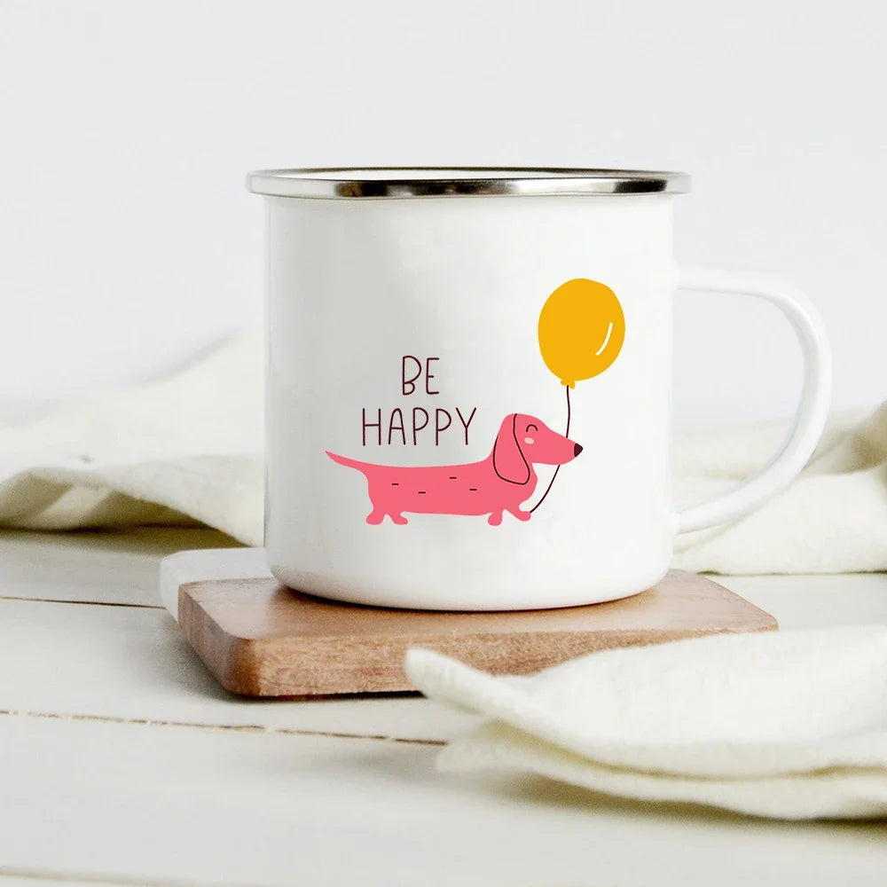 Funny Dachshund Print Creative Enamel Mug Coffee Wine Mugs Cartoon Dogs Paw Party Drink Beer Juice Milk Cups Gifts for Lover Dog