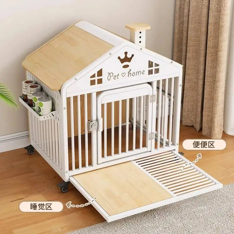 the DOG VILLA - Multi-Functional Solid Wood Steel Frame Pet Dog Villa, Small/Medium-Sized Dog Cage, Indoor Outdoor Dog Cage, Dog Bed with Toilet