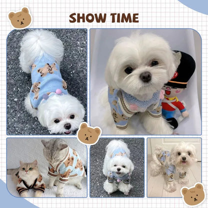Pet Dog Sweater for Small Medium Dogs Puppy Cat Bear Pattern Cardigan Coat Chihuahua Yorkshire Clothes Outfit Dog Costume