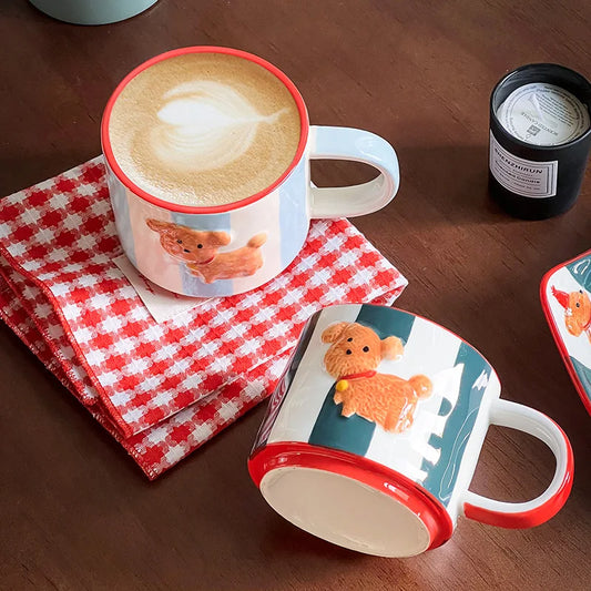 Cartoon Dog Ceramic Mug Animal Shape Kids Breakfast Milk Mugs Coffee Cup Kawaii Cups Birthday Gift Cup Tumbler