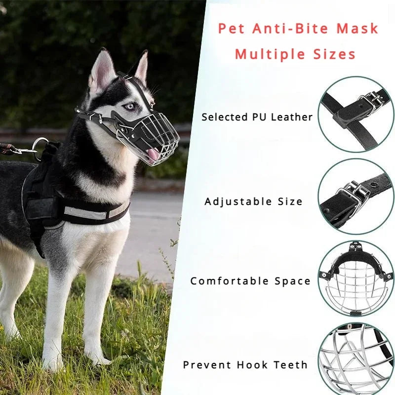 Adjustable Leather Metal  Breathable Dog Muzzle Anti Biting Pet Mouth Mask Dog Accessories