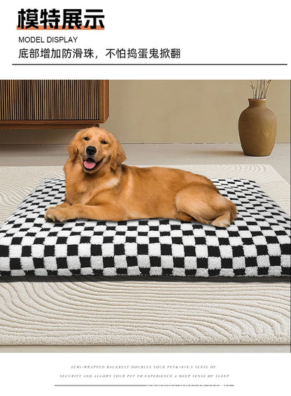 All-Season Checkerboard Dog Bed Mat - Waterproof, Washable Flannel Pet Pad for Crate, Sofa & Car