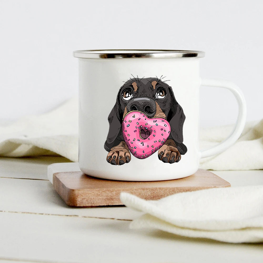 Funny Dachshund Print Creative Enamel Mug Coffee Wine Mugs Cartoon Dogs Paw Party Drink Beer Juice Milk Cups Gifts for Lover Dog