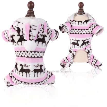 the JOLLY JAMMIES PET PAJAMAS - Winter Dog Christmas Jumpsuit, Clothes Warm Plush Pet Pajamas for Small/Medium Dogs/Cats, Overalls Puppy, Warm Dog Clothing